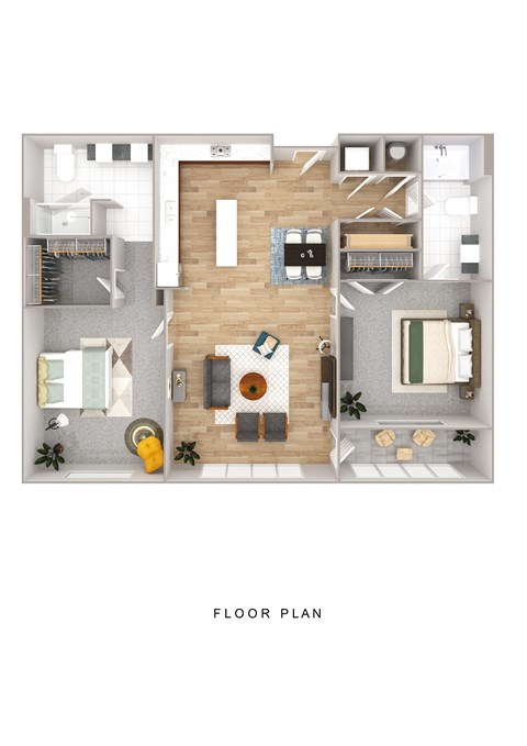 Floor plan for 2 beds, 2 baths, 1070 sqft